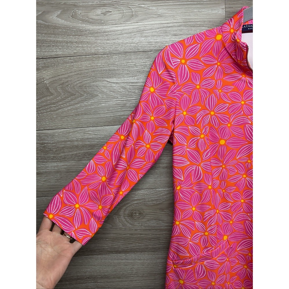 NEW Katherine Way UPF 50 Pink Orange Floral Polo Resort Stretch Dress XXS USA - Picture 2 of 15
